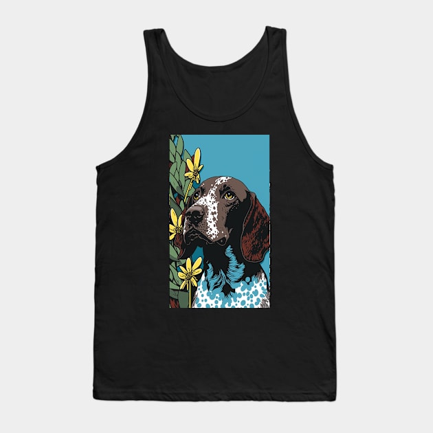 German Shorthair Pointer Dog Vibrant Tropical Flower Tall Retro Vintage Digital Pop Art Portrait Tank Top by ArtHouseFlunky